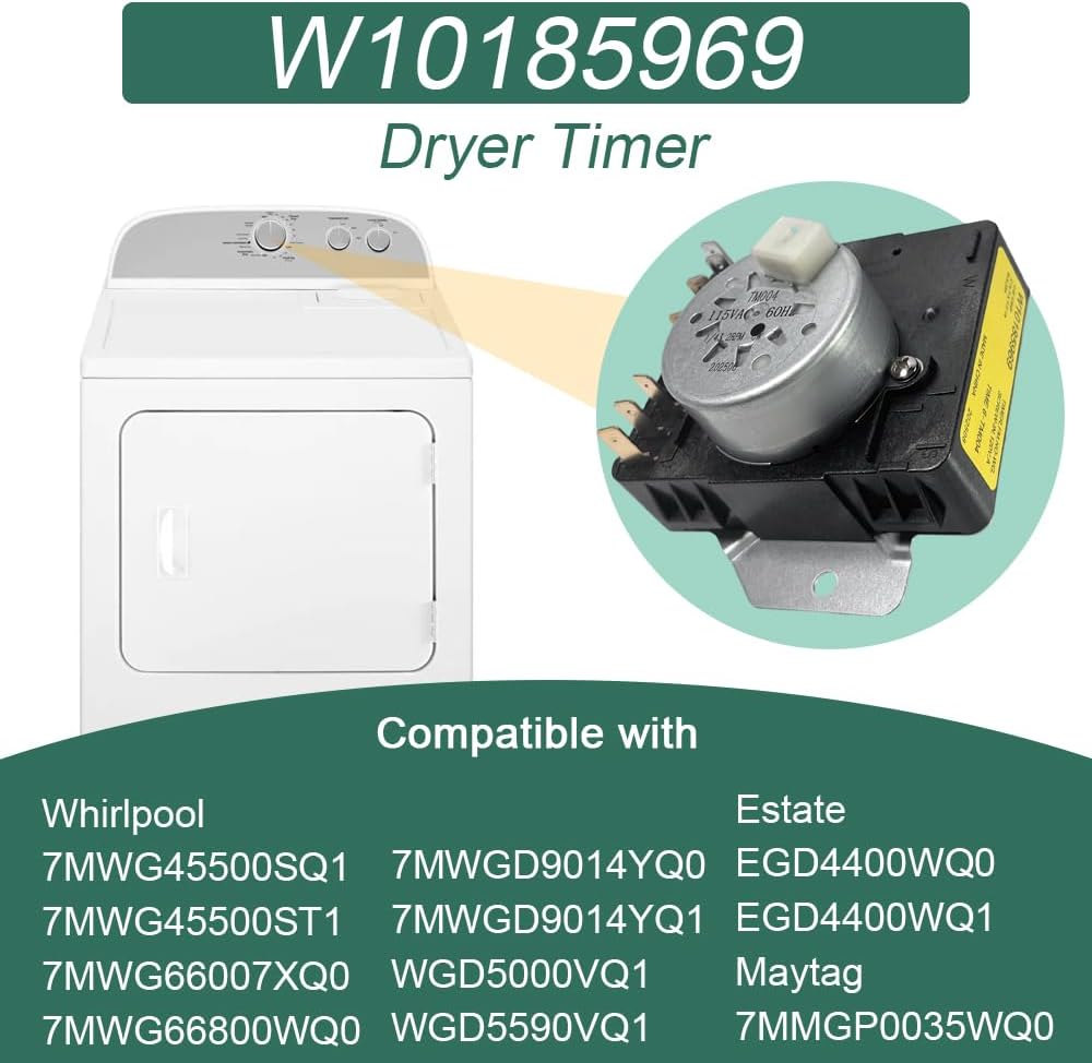 W10185969 Dryer Timer WPW10185969 Replacement for Maytag 7MMGP0035WQ0, for Whirlpool WGD5000VQ1, Estate EGD4400WQ0 EGD4400WQ1, 418-093-20-B5 1481698