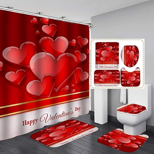 Miniatura 7 de Ochine Juego de cortinas de ducha para el día de San Valentín, cortina de ducha romántica con corazón de amor para decoración de baño, juego de