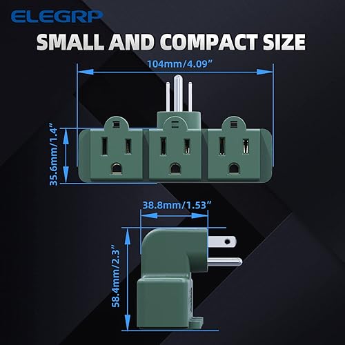 Vista 14 de ELEGRP Extensor de potencia resistente de 3 clavijas a triple salida en dirección T, extensor de toma de corriente de pared multidireccional