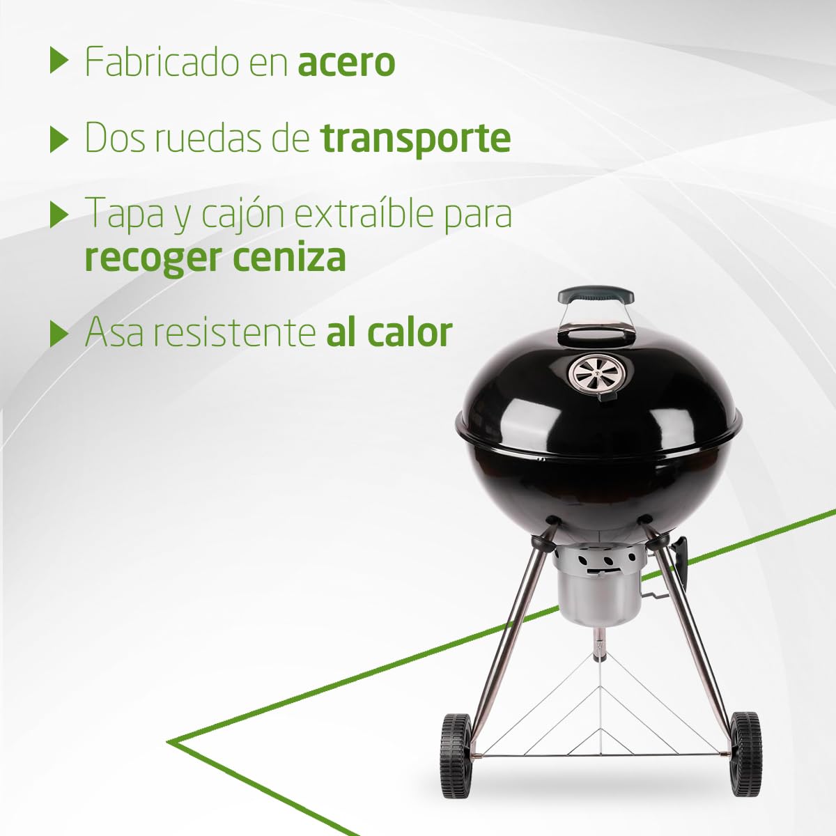 Amig - Barbacoa Portátil Fireplus de Carbón - Barbacoa Redonda con Tapa y Ruedas - Con Sistema de Ventilación y Depósito de Cenizas - Parrilla de Acero de Ø53,5 cm - Medidas: 68,4x64x100cm