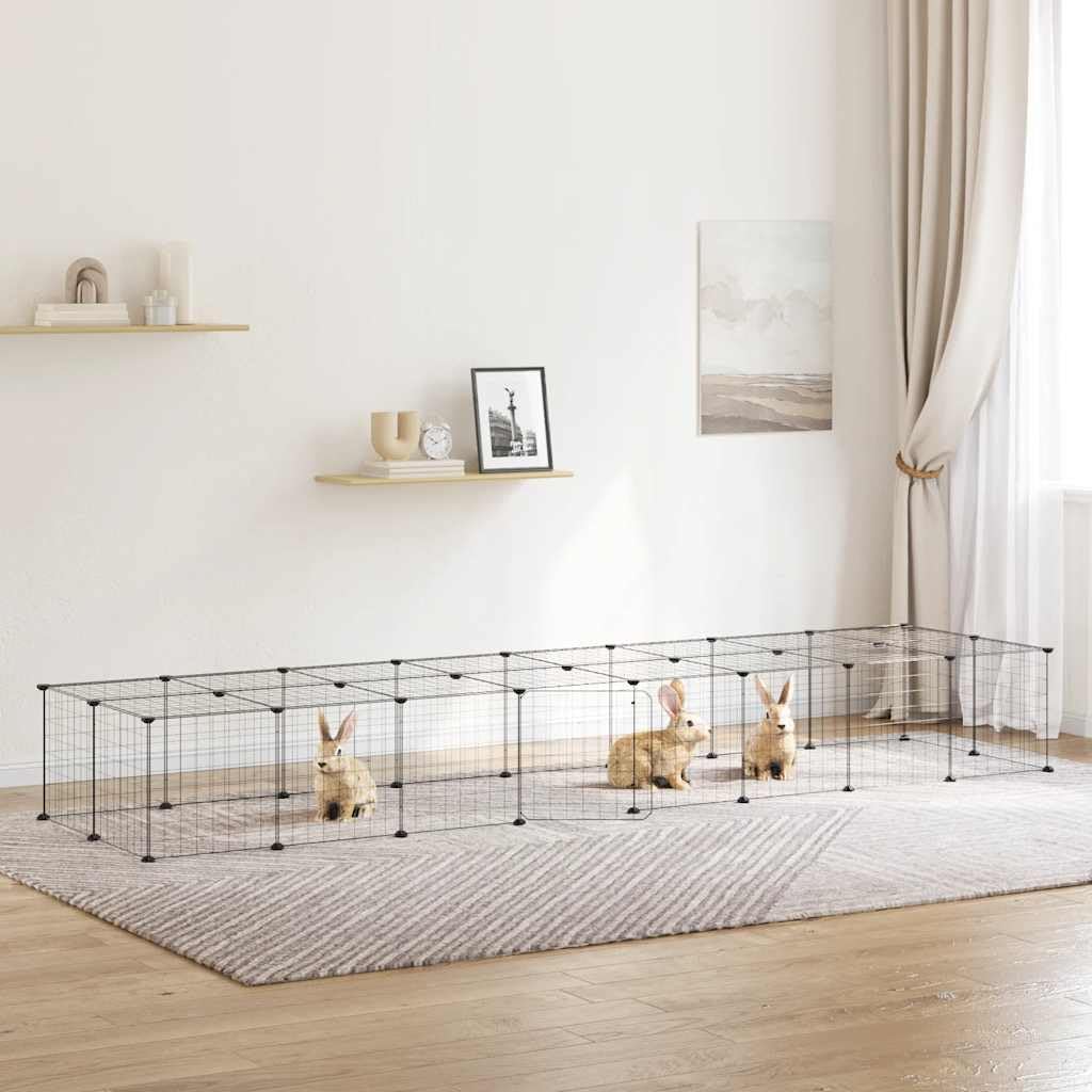Mangloder Gabbia per animali domestici, 36 pezzi, con porta, nera, 35 x 35 cm, in acciaio verniciato a polvere, per gabbia, recinto, recinto, voliera, uso interno ed esterno