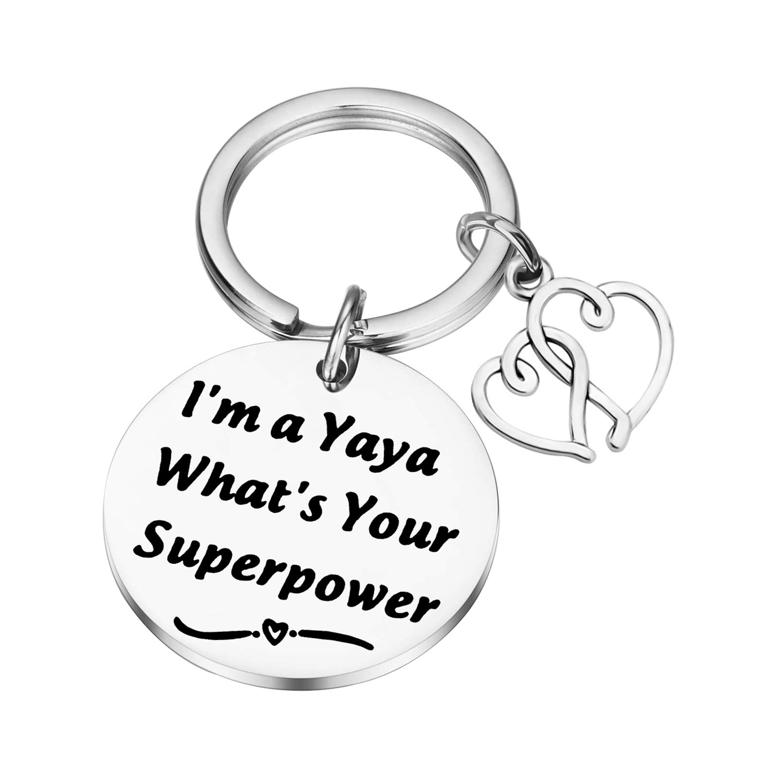 PLITI Yaya Gifts Grandma to Be Gifts New Grandparents Jewelry Yaya from Granddaughter Pregnancy Announcement Gifts I'm a Yaya What's Your Superpower Keychain