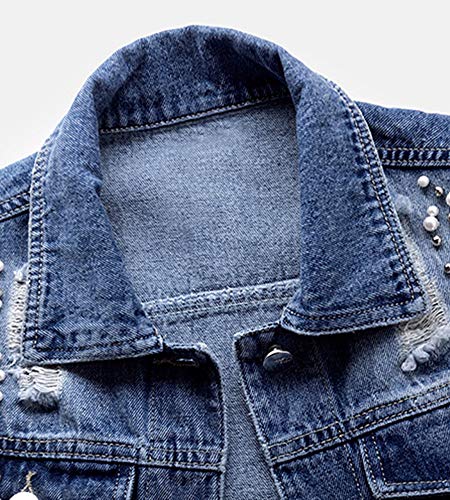 LifeShe Womens Beading Pearls Sleeveless Denim Vest Jean Jacket Coat…4