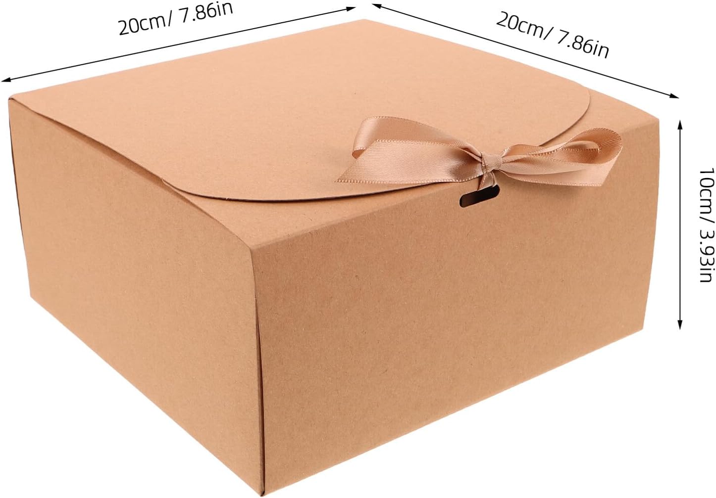 HAKIDZEL Small Kraft Paper Boxes with Ribbon Bow, 10pcs 20x20x10cm Lidded Favor Boxes for Wedding, Birthday, Party Candy Packaging and Treat Storage