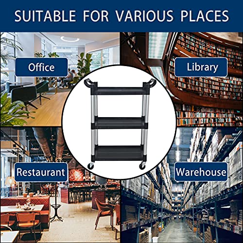 Plastic-Utility-Cart-with-Wheels-Lockable-Heavy-Duty-Restaurant-Cart-Service-Cart-forHomeOfficeWarehouseKitchenWorkshop390-Lbs2-Handles-Black
