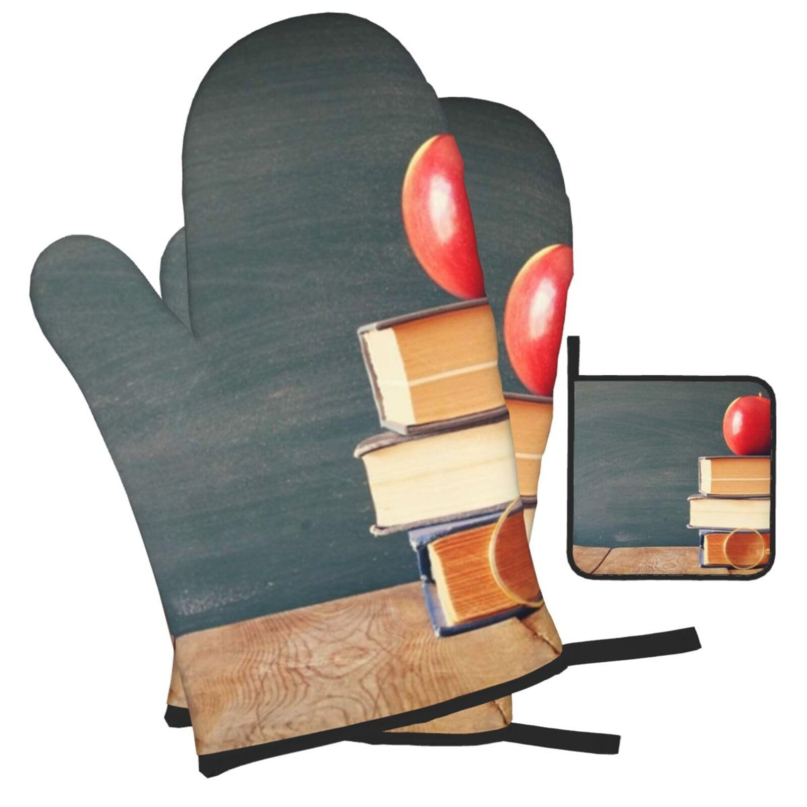 teacher classroom chalkboard Printed Oven Mitts and Pot Holders Heat Resistant Set of 3 Pcs, Modern Kitchen Gloves & Potholders for Cooking Baking Grilling