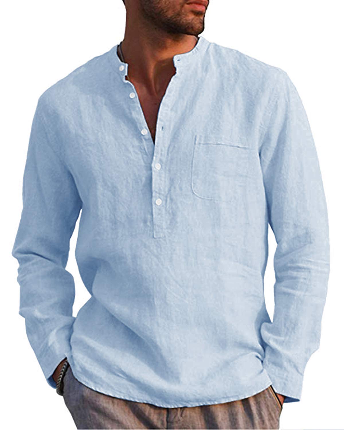 AUDATE Leinenhemd Herren Henley Shirt Herren Freizeithemden