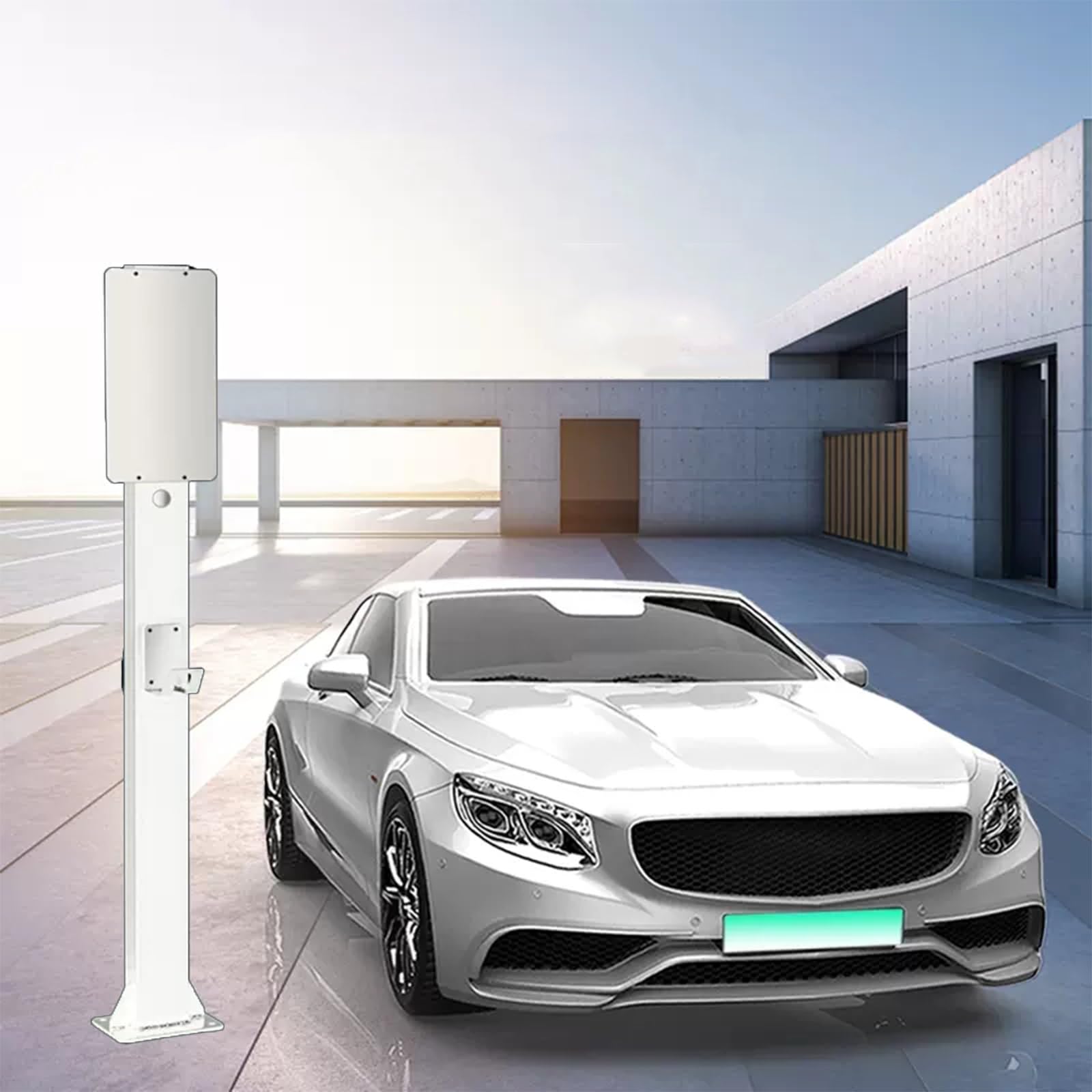 Pedestal EV Charging Station - Wall-Mounted EV Charger Connector, Electric Vehicle Charging Pile, 130cm Cable Adapter for Convenient Charger Holder (White) White 130cm/51in