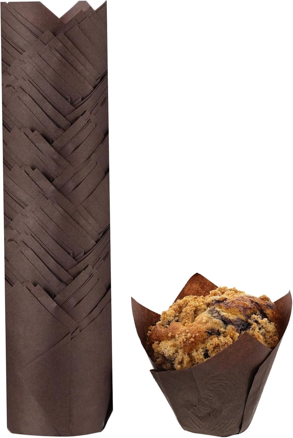 150 Pcs Large size Brown Tulip Baking Cups 5cm/2" Base diameter x 15cm/5" Wall height Grease-proof paper baking cupcake Muffin Wraps Cases Premium Recyclable Paper