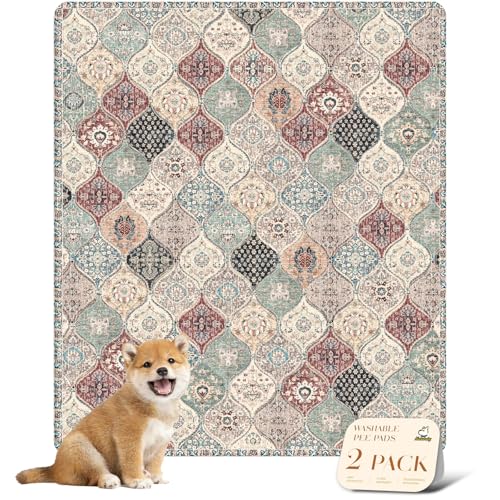 Image of nunubaby Washable Pee Pads for Dogs, Stylish, Non-Slip and Leak-Proof Pee Pads. Reusable Potty Pads for Dogs for Crates and Floors.(Dark Red /Multi,31 inch x36 inch )