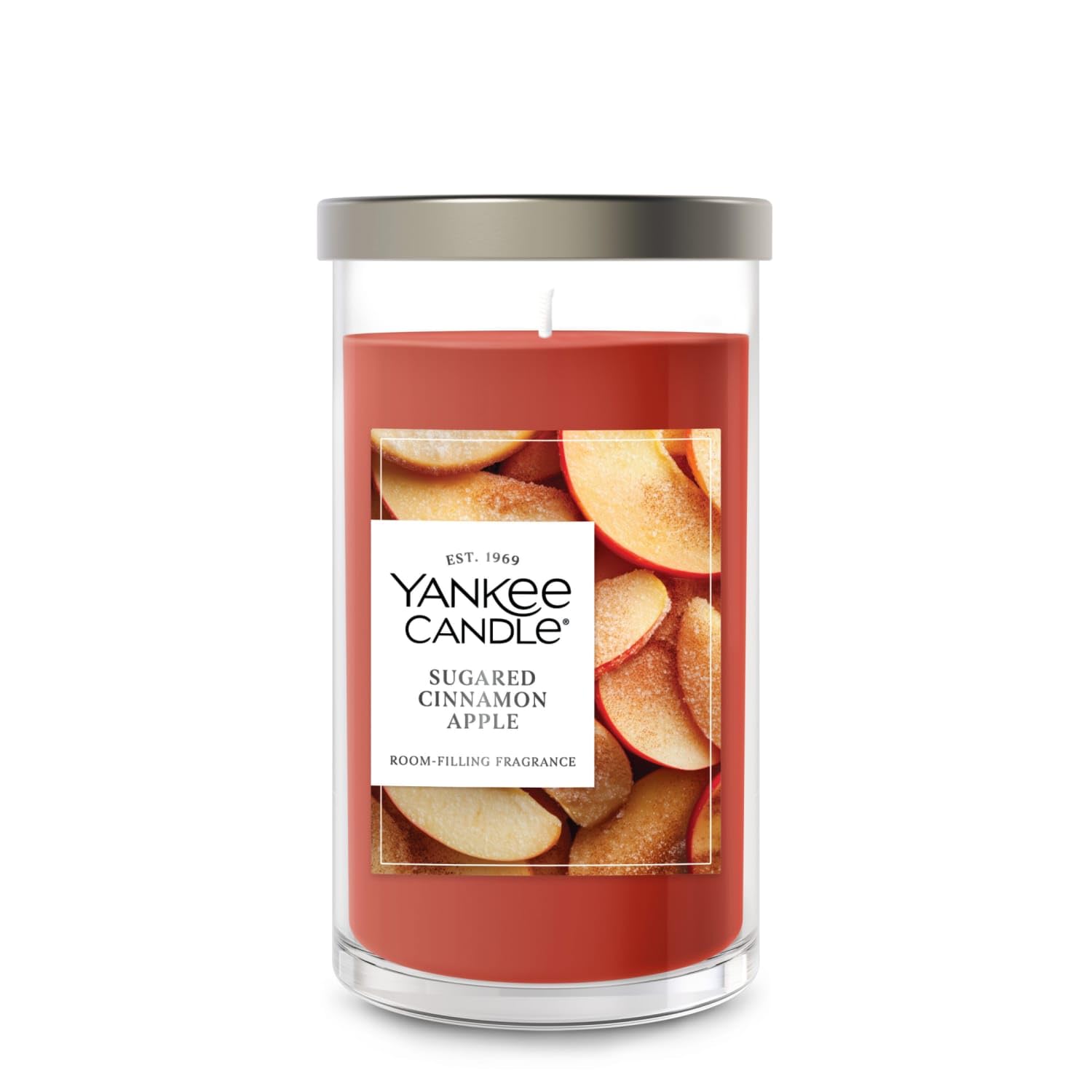 Yankee Candle Medium Pillar Scented Candle with up to 115 Hour Burn Time, Premium Plant Wax Blend for Consistent Burn, 14.25 oz Pillar Candle with Room Filling Fragrance, Sugared Cinnamon Apple