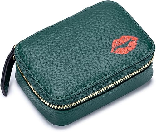 Axcvveiyi Estuche de cuero genuino para lápiz labial con espejo para bolso, mini bolsa de maquillaje suave y duradera, bolsa de aseo adecuada para