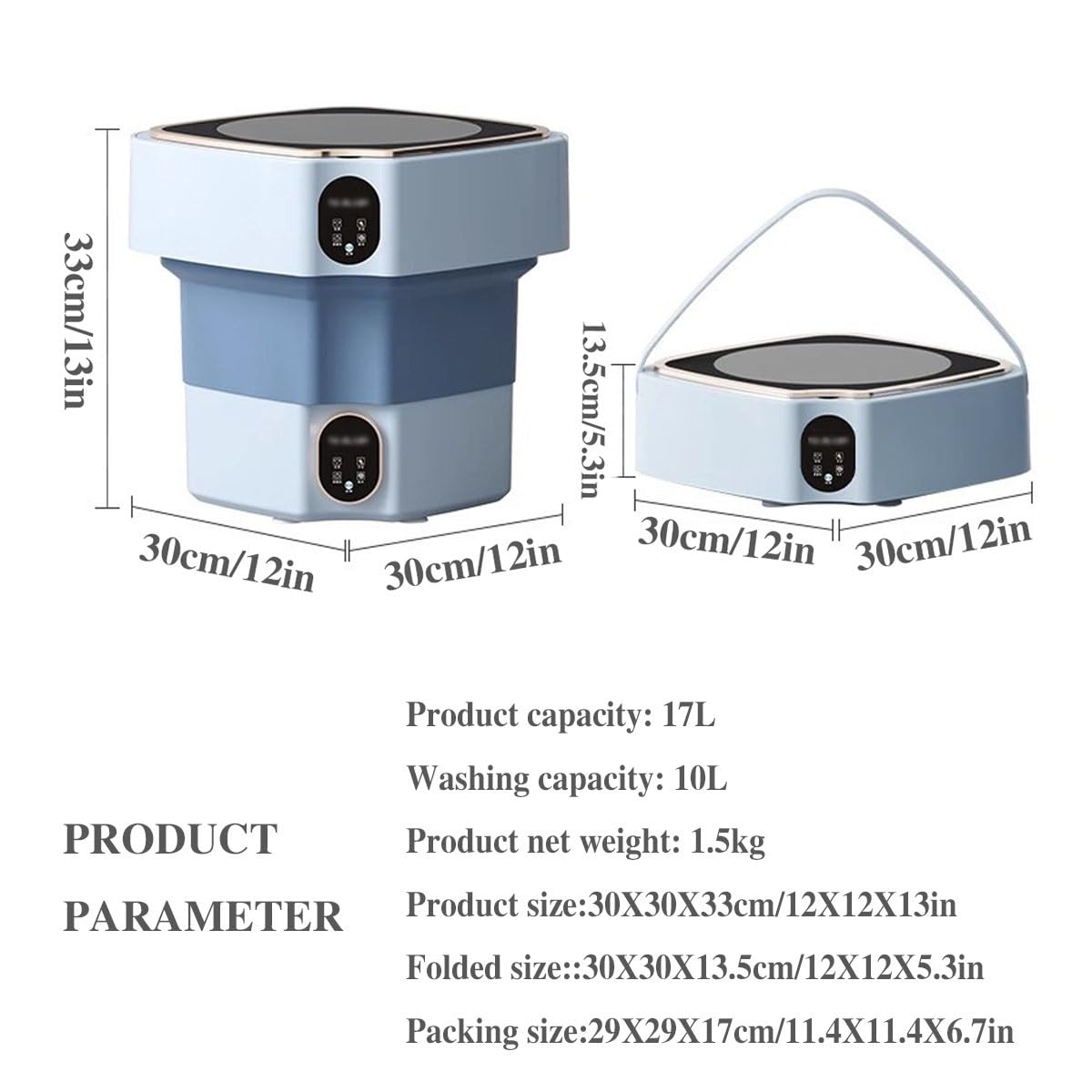 Mini Foldable Washing Machine 12X12X13in Portable Washer 17L Capacity Convenience And Efficiency For Camping, Travelling, Apartment & Tiny Spaces(Blue)