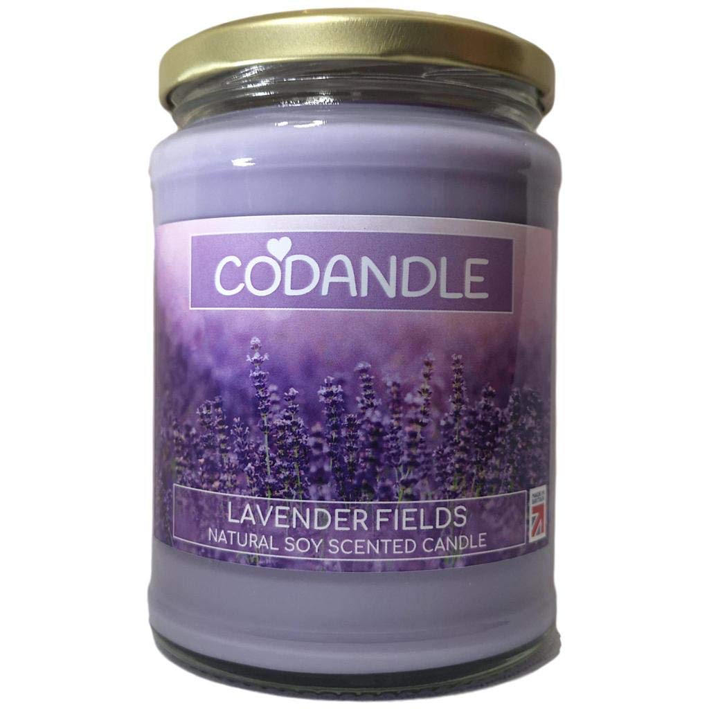 Codandle Candle | Lavender Fields | Large Jar Vegan Natural Soy Scented Candle, 100+ Hours Burn Time & Made in UK