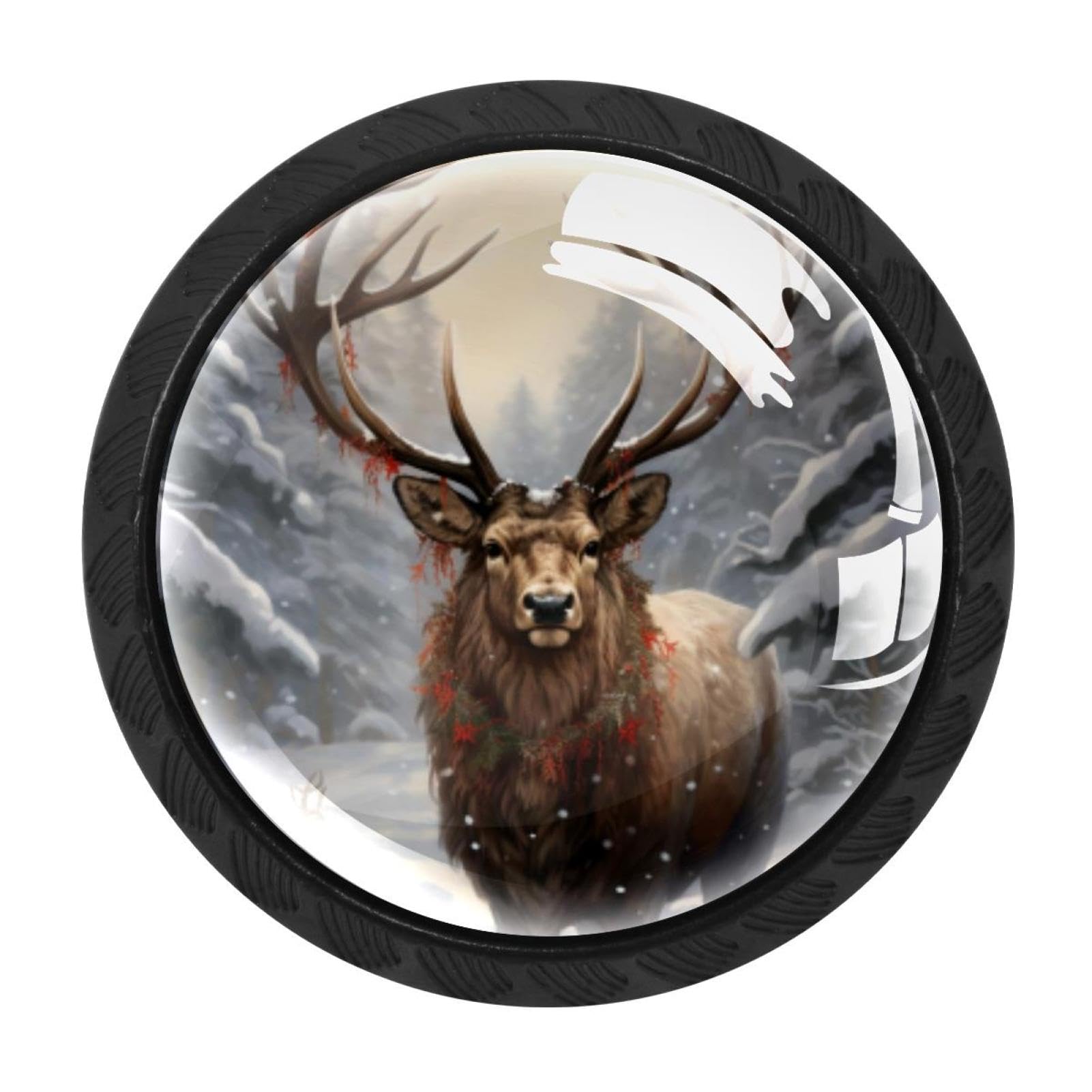 CHENZZZZ 4 pcs Vintage Christmas Elk Cabinet Knobs Crystal Drawer Pulls for Kitchen, Bathroom Cabinet, Dresser and Cupboard