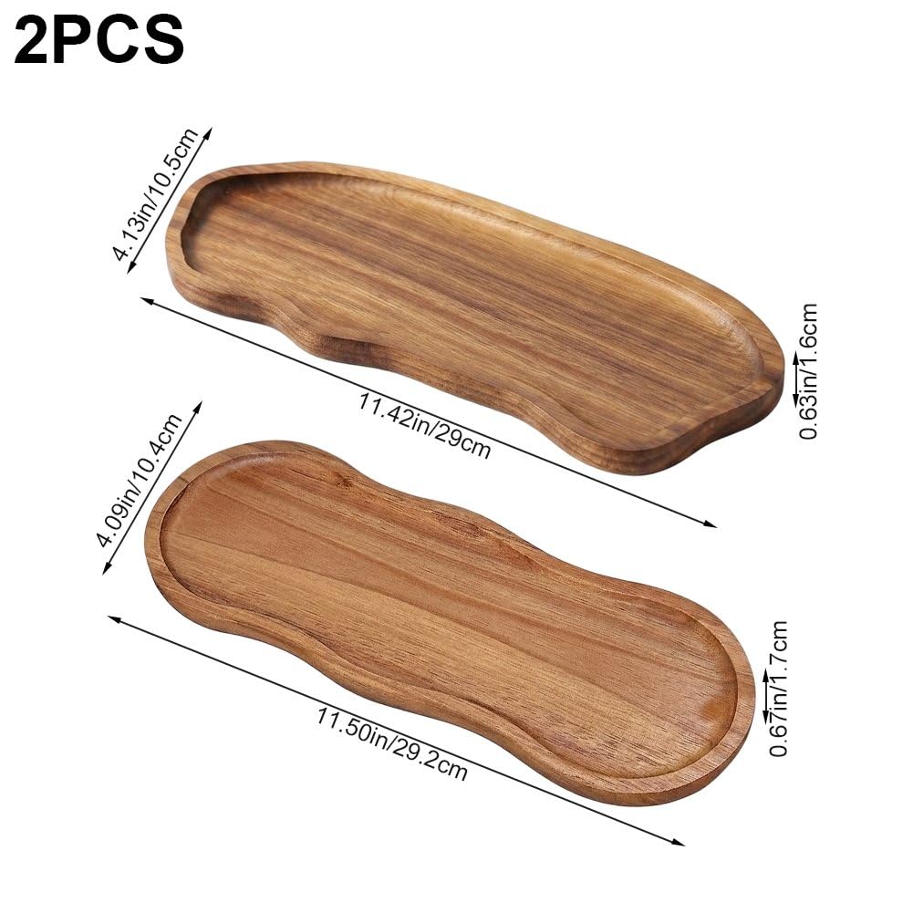 Lot De 2 Plateaux De Service Rectangulaires en Bois, Élégants Plateaux À Bijoux pour Présenter Aliments, Légumes Fruits.