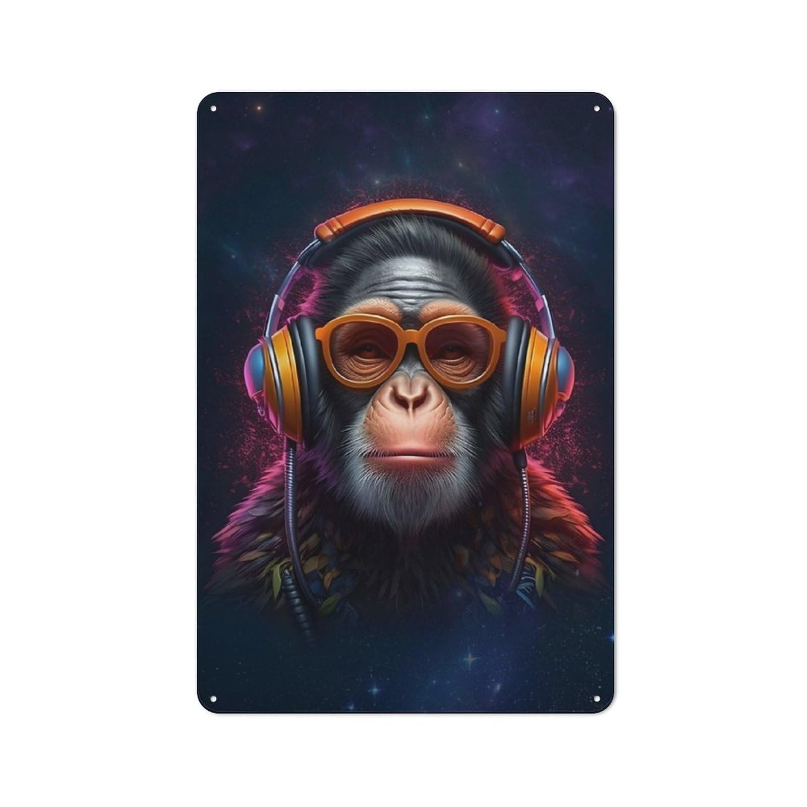 Junmoney Dj Monkey With Headphones Game Room Tin Wall Sign, Wall Decor For Office, Study, Game Room Or Hobby Space, 30X20cm