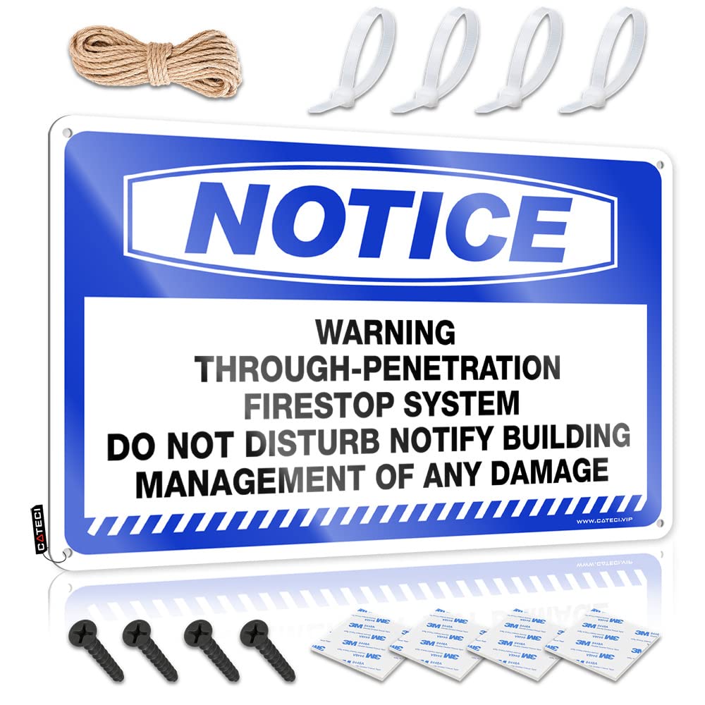 HELIOFORGE Tin Signs For Garage Notice Warning Through-Penetration Firestop System Tin Sign Bar Rules Sign Metal Man Cave Decor(20X30CM)