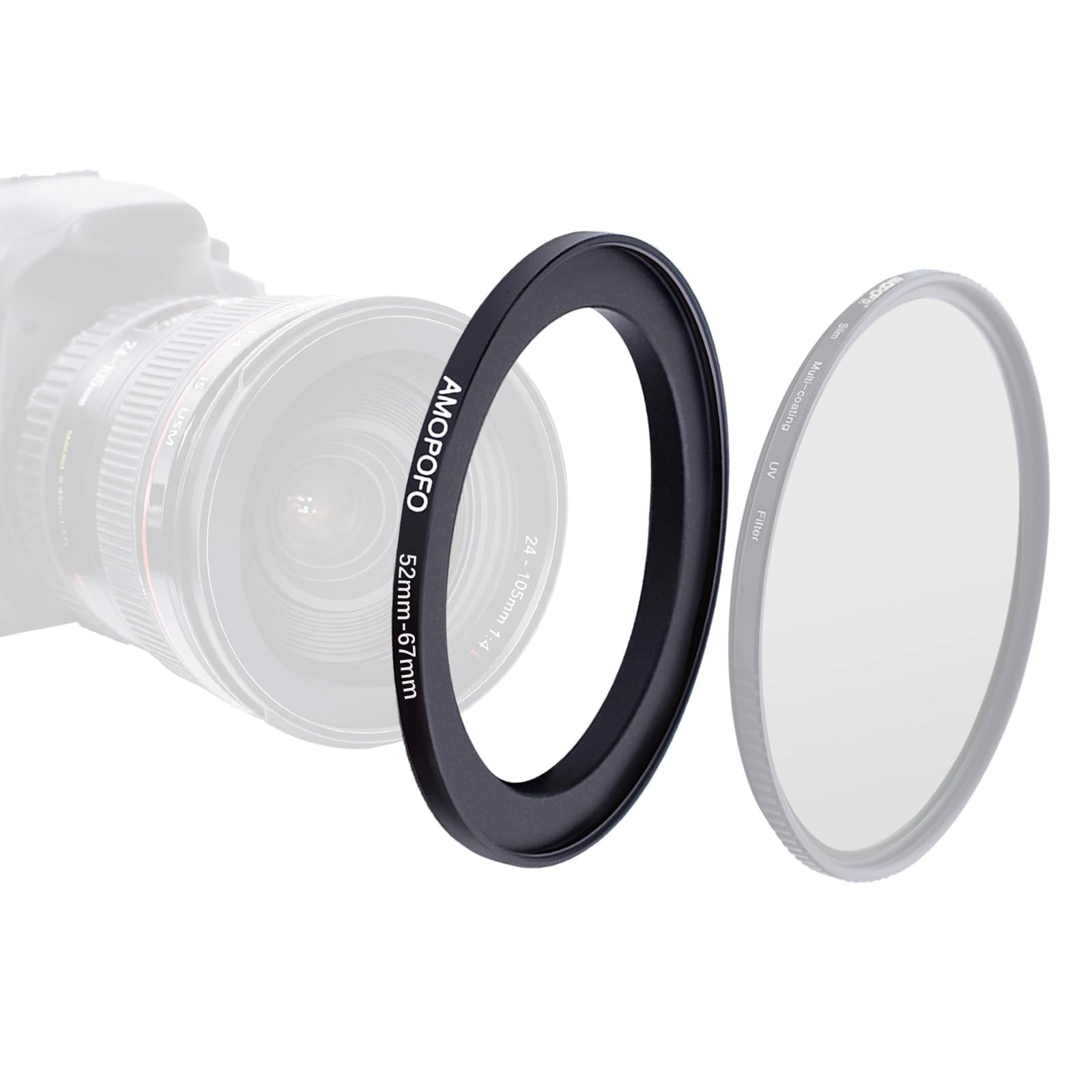 AMOPOFO 52mm to 67mm Camera Filter Ring/Adapter for 67mm UV Filter, Black Aluminum