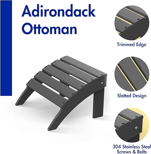 Miniatura 4 de BRIOPAWS Adirondack Ottomans  Plegable  Juego de 2  Plástico HDPE  Reposapiés gris para exteriores  Todo tipo de clima  Reposapiés de patio para