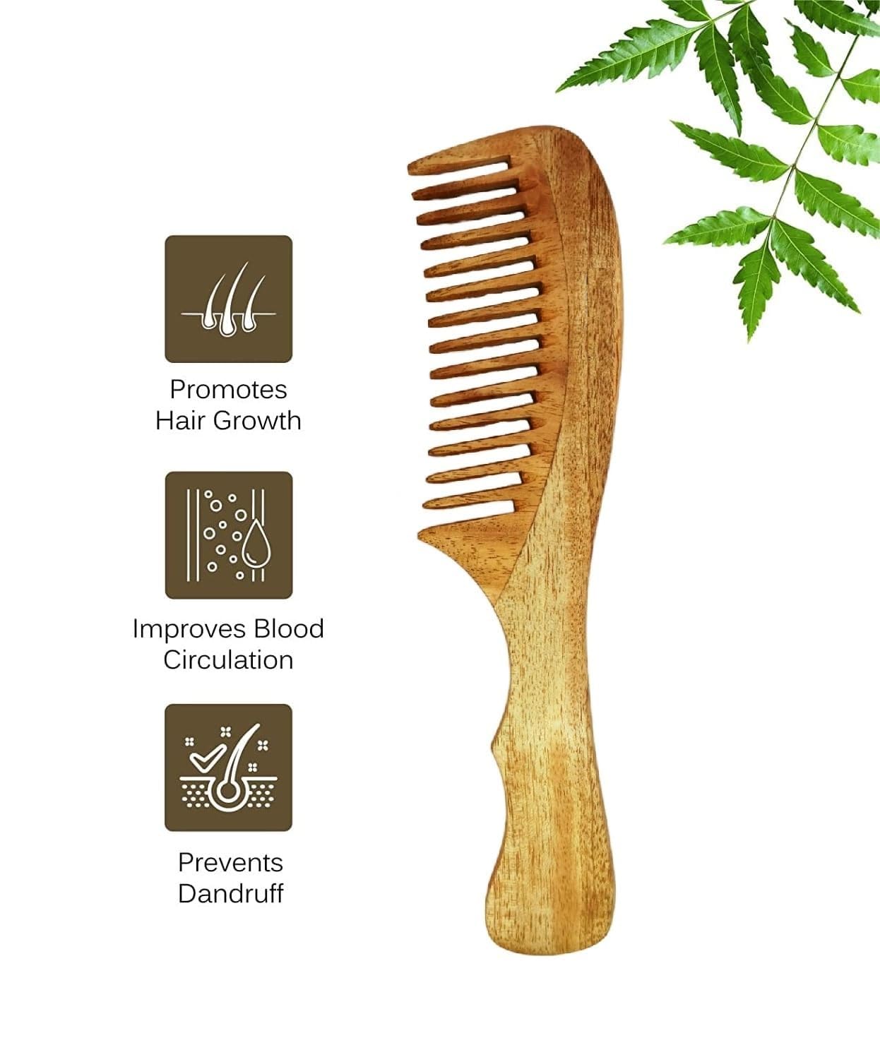 TECHSUPREME Peine de nim 100 % puro y natural para hombres y mujeres, reduce la caída del cabello y controla la caspa, peine de madera de dientes anchos, peine desenredante para barba y bigote para