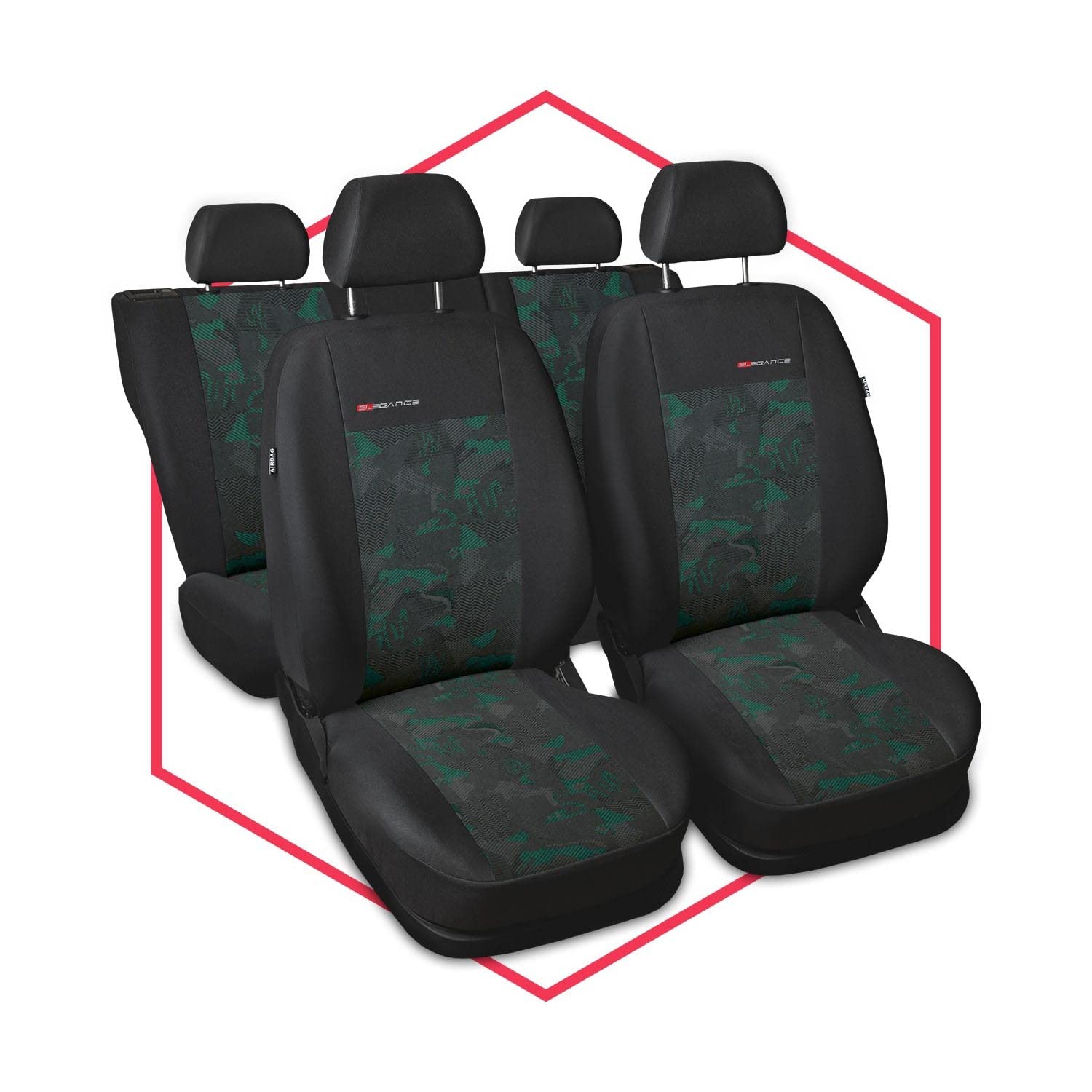 3er Set Autositzbezüge PKW universal | Auto Sitzbezüge Polyester Grün für Airbag geeignet | für Vordersitze und Rückbank | 1+1 Autositze vorne und 1 Sitzbank hinten teilbar 2 Reißverschlüsse