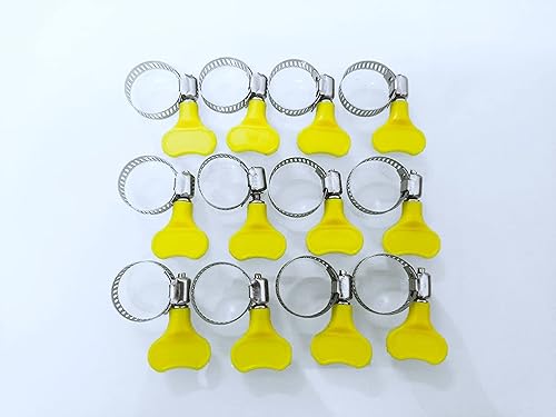 Miniatura 3 de Paquete de 14 abrazaderas de manguera de acero inoxidable amarillas, abrazaderas de tornillo de pulgar ajustables, tamaño de 5/8"-1" (16-25mm),