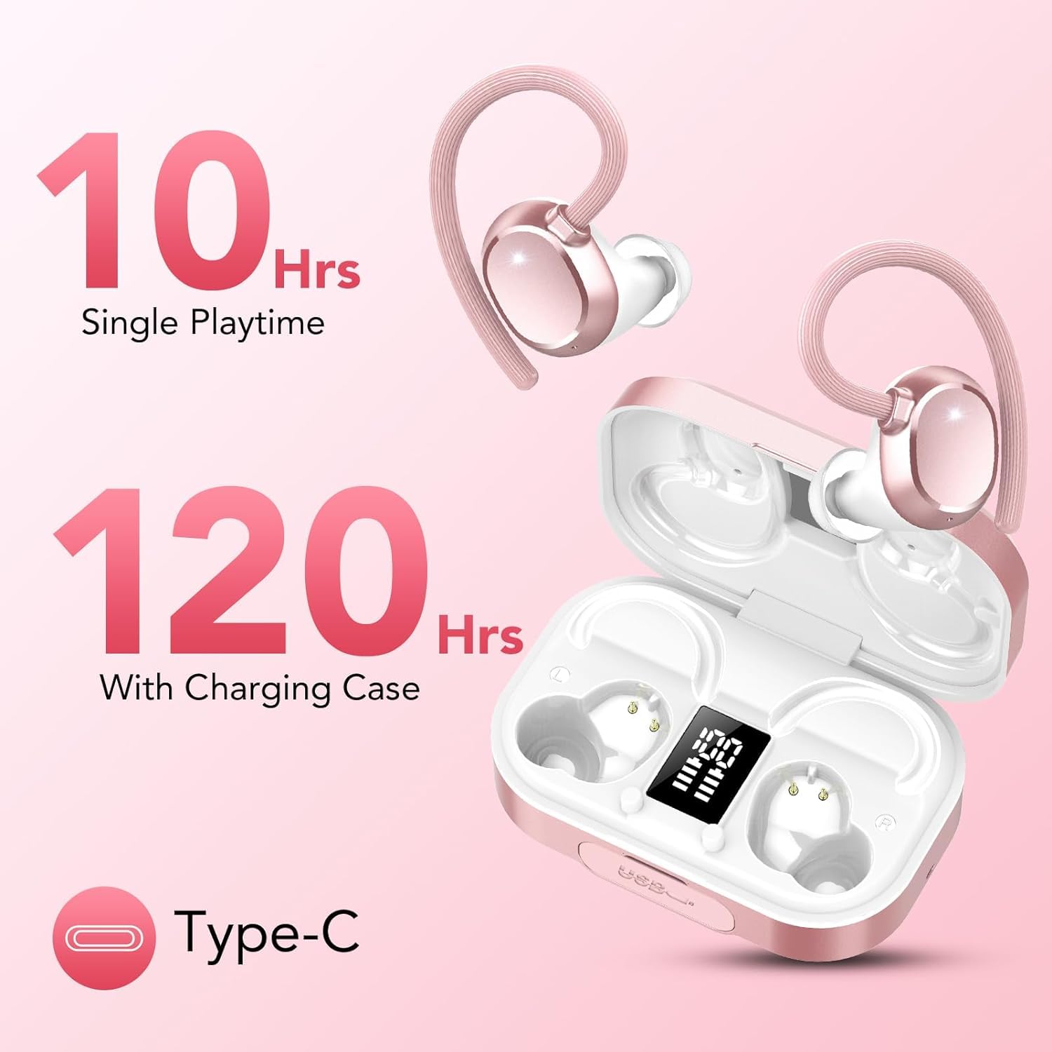 Ecouteurs Bluetooth sans Fil Sport, 120H Bluetooth 5.3 avec HiFi Stéréo, Écouteurs sans Fil Bruit 4 HD Mic CVC 8.0 Antibruit, Écran LED, Contrôle Tactile IP7 Étanche USB-C Casque Running iOS/Android