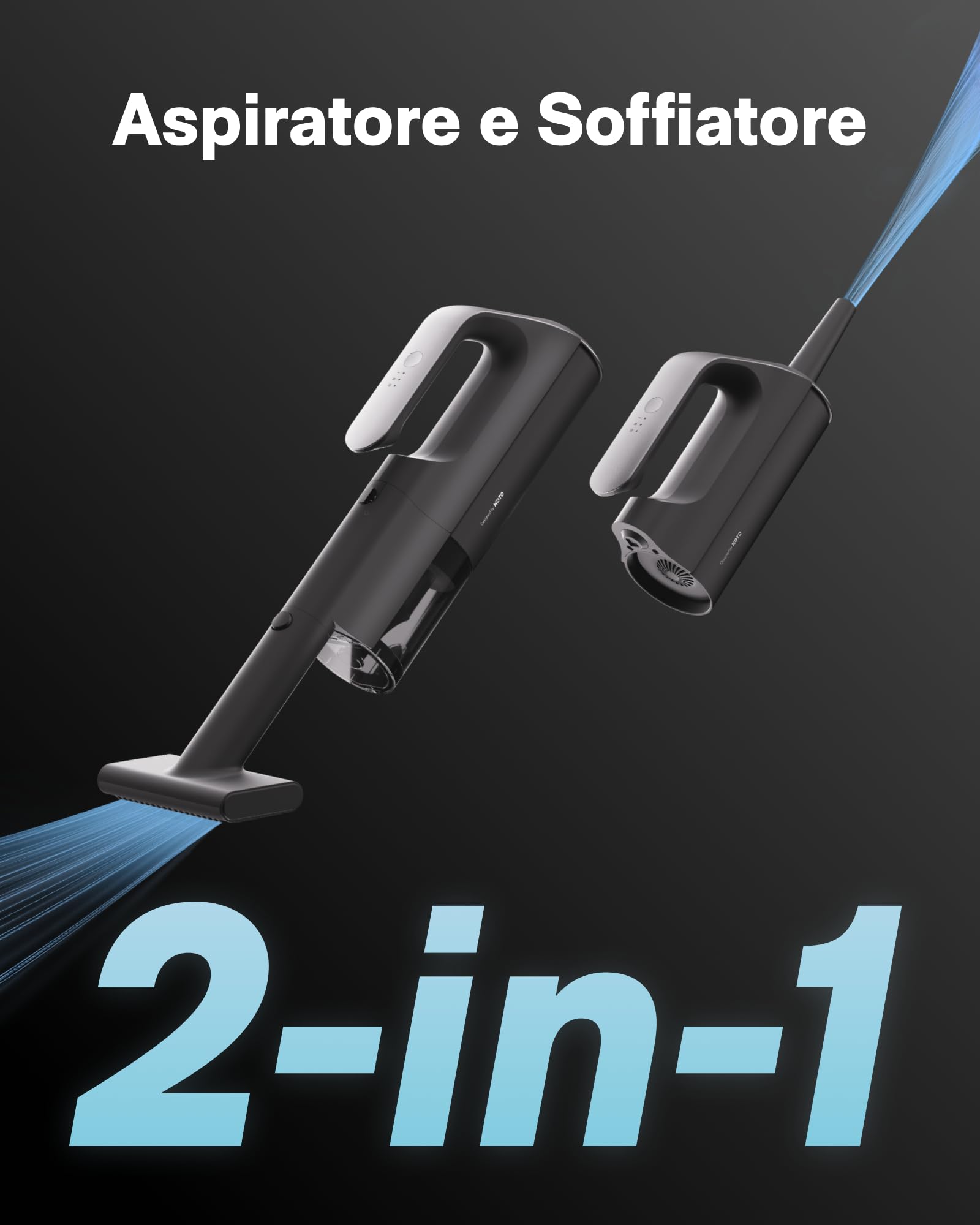 HOTO BlowVac™ Aspirapolvere Auto, 23000Pa Aspirabriciole Senza Fili Potente, 3 Modalità di Aspirazione, 2 in 1 con Funzione Soffiatore, Aspirapolvere Portatile per Auto, Scrivania, Barca, Casa