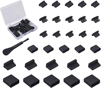 CaseBuy 30x USB Dust Cover Port Plugs, 6 Types Silicone USB Cap Port Stopper for USB Type-C, USB C Male, Micro USB, HDMI Port, USB A Female & Male Ports Protecor Kit with Cleaning Brush