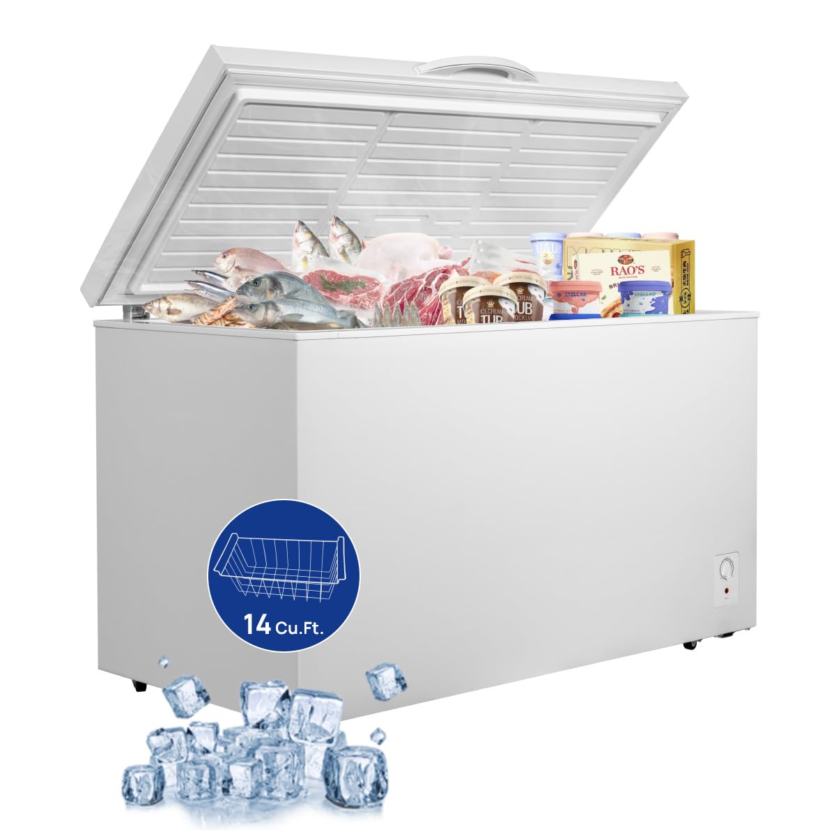 Smad Chest Freezer 14 cu.ft Mechanical Control with Removable Basket Top Open Door Deep Freezer, 14℉ -11.2℉, Free Standing, for Garage, Kitchen, Office, Home, White