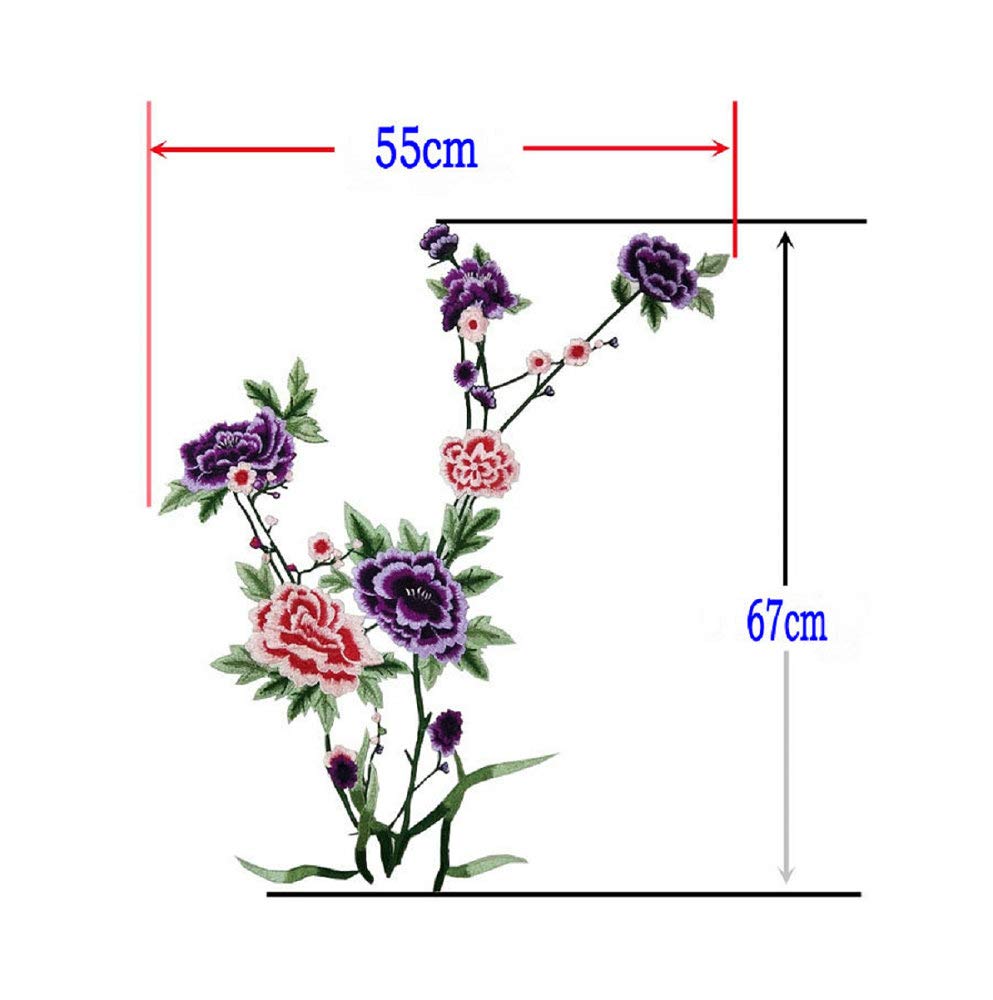 Beautiful Large Flower Embroidery Applique Patch - Water Soluble Fabric For Sewing (Gray, 39x20cm)