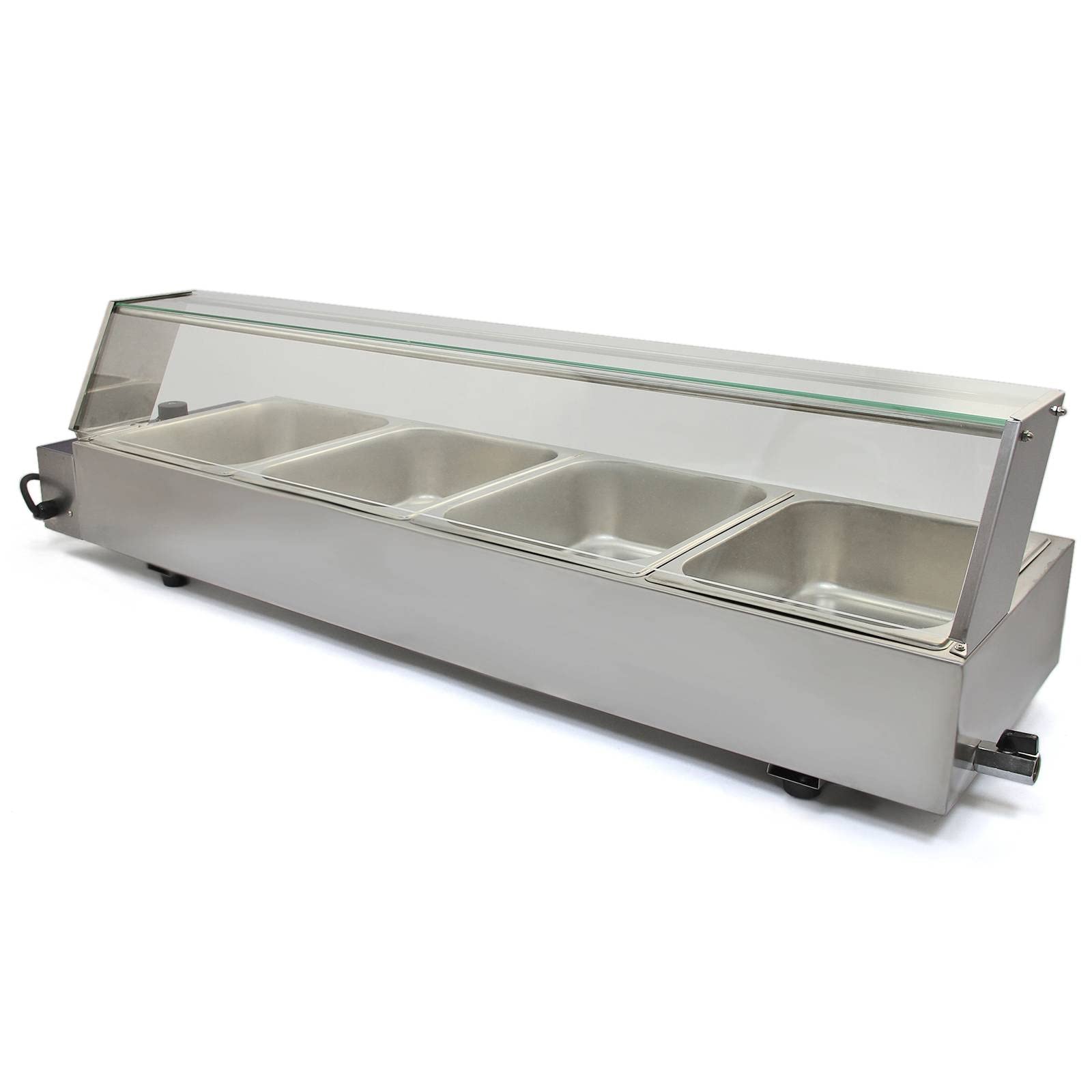 Vitrina Calienta Comida Eléctrica+4 Sártenes con Tapas de Acero Inoxidable (Capacidad 4 x 5.5L) Incluidas Calientaplatos Servidor Buffet Comida Caliente 2 Años Garantía para Cocinas Restaurantes Bares