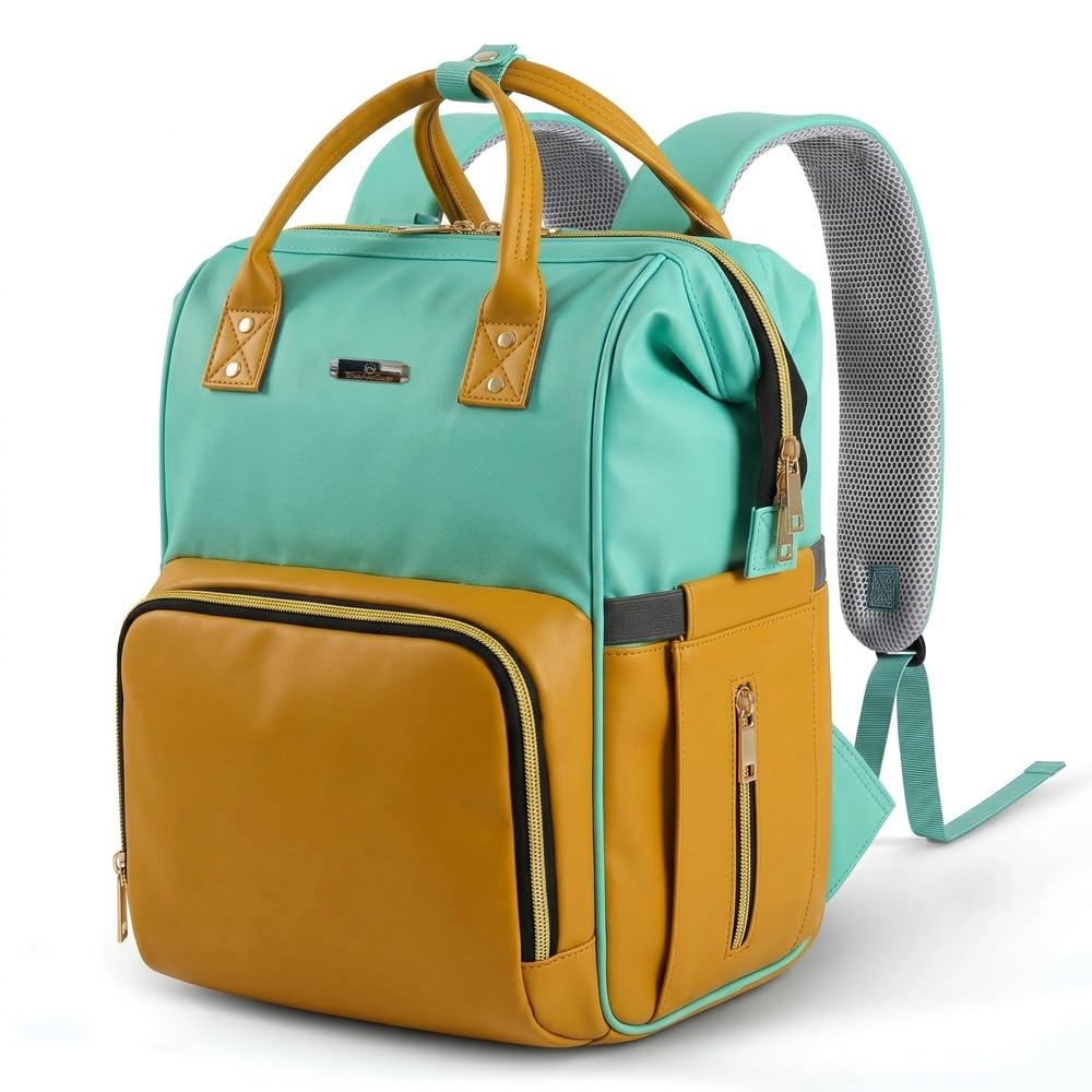 StarAndDaisy Diaper Bag New Born Baby/Maternity Backpack Mother With Back Side Opening,15+ Compartments,Insulated Pockets,Waterproof,Ultra Soft Leatherite Fabric,22Lt Capacity,green,yellow-image-21