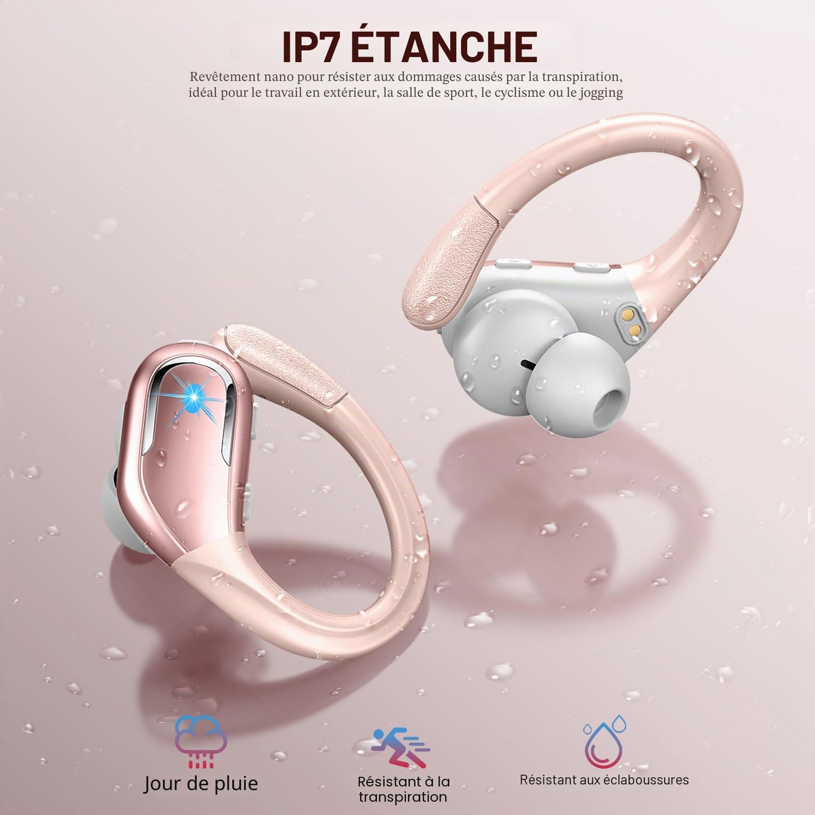Ltinist Ecouteurs Bluetooth sans Fil Sport, 75H Écouteur Bluetooth 5.3 HiFi Stéréo, 2025 Ecouteurs sans Fil avec ENC Antibruit Mic, IP7 Étanche Oreillette Bluetooth
