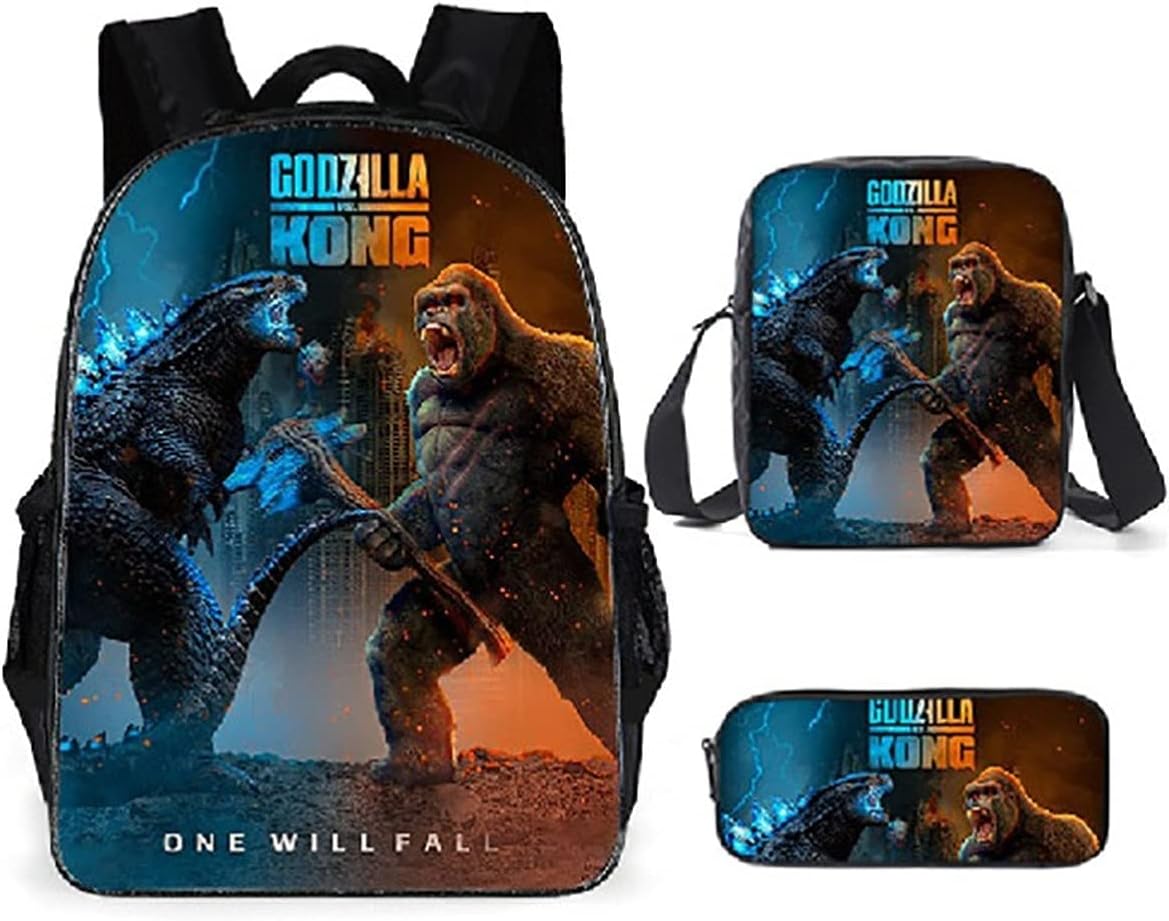 borsa per il pranzo con stampa animata 02 zaino per la scuola astuccio Zaino  per bambini Godzilla VS Kong set da 3 pezzi lencicol Cartelle Moda