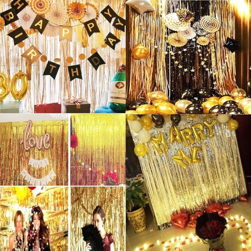 BRAVESHINE Graduation Decorations Glitter Gold Foil Fringe Curtain Backdrop Metallic Tinsel Curtains for Engagement Birthday Hawaiian Disco Wedding Retirement Eid DecorParty Decorations - 2Pcs 1x2.5m — photo 5