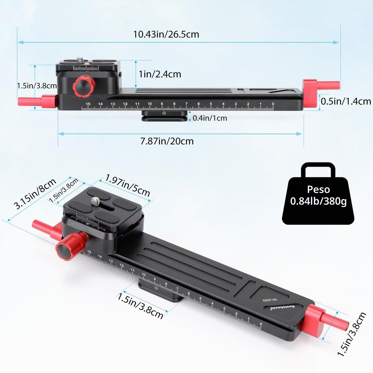 Koolehadao Deslizador de Riel de Enfoque Macro para fotografía Macro de Primeros Planos Riel de Enfoque preciso con Placa QR de 1/4 Compatible con Arca-Swiss para videocámara DSLR W-200