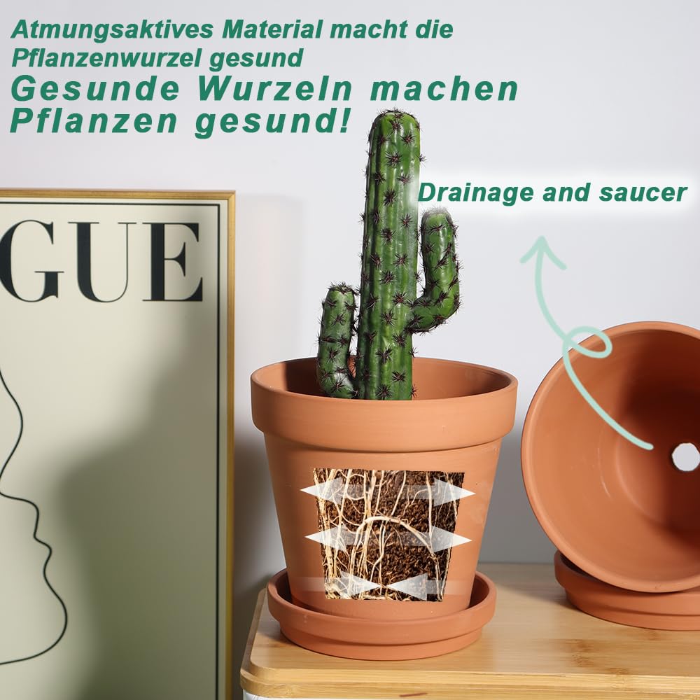 Vensovo 2er-Pack 20 cm große Terrakotta-Töpfe mit Untersetzern | Große Tontöpfe mit Ablaufloch und Untersetzern für Pflanzen, ideal für den Innen- und Außenbereich