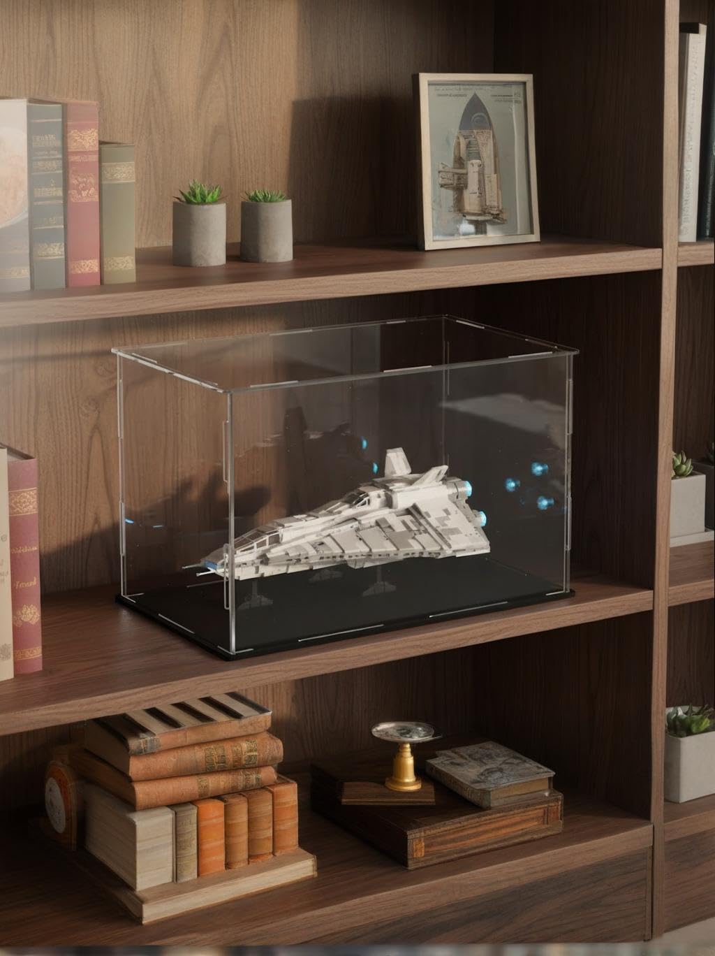 Espositore in acrilico trasparente,scatola di visualizzazione autoassemblabile con base acrilica nera,scatola da appoggio cubo,supporto antipolvere per action figure,giocattoli collezione(24x20x20cm)
