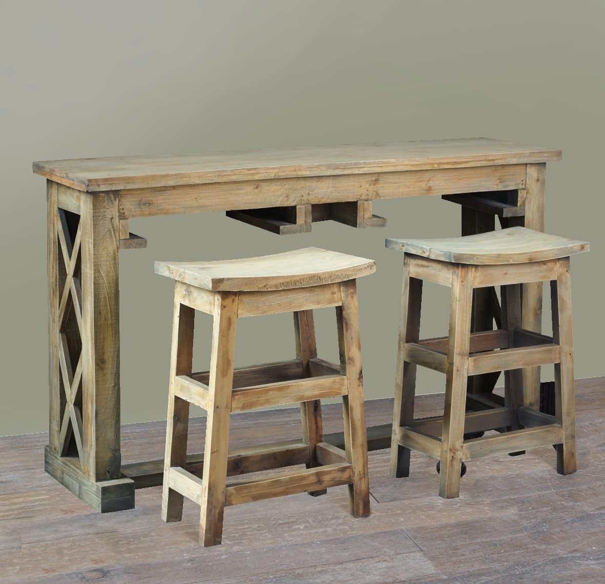 Sunset Trading Cottage 60" Rectangular Narrow Counter Height 3 Piece Dining Table Set with Backless Barstools | Fully Assembled Home Bar, Driftwood Brown, Small Kitchen Table Set
