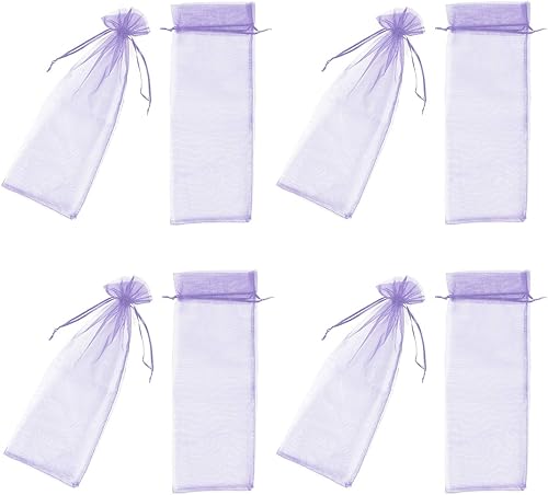 50 bolsas de vino de organza con cordón, bolsas de organza reutilizables, simples, para envolver botellas, bolsas de embalaje festivas, 5.7 x 14.5