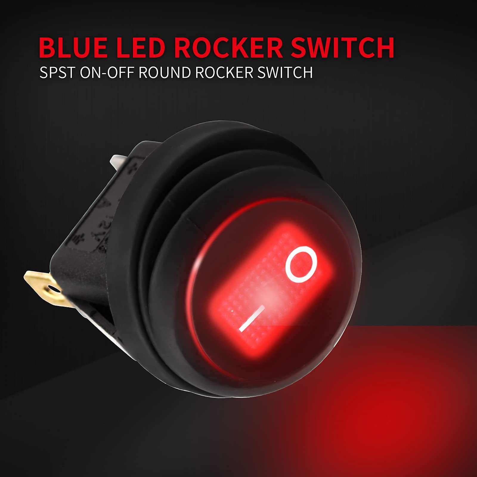 Buy DaierTek Red LED 12 Volt Rocker Switch Waterproof Round Rocker ...