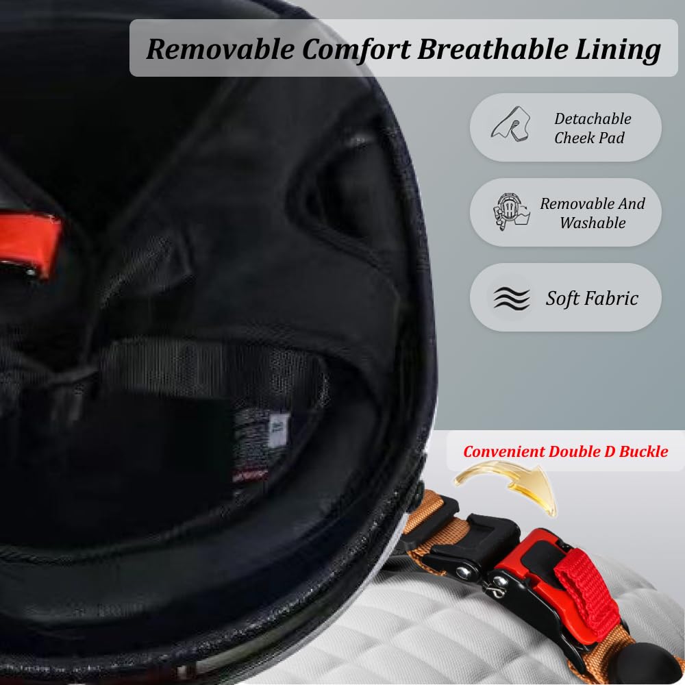 Retro Motorrad Halbhelme Motorradhelm für Herren und Damen ECE-Zertifizierung Jethelm Mit Visier Halbschalenhelm Braincap für Bike Cruiser Chopper Moped Scooter Offenem Helm, M-XXL