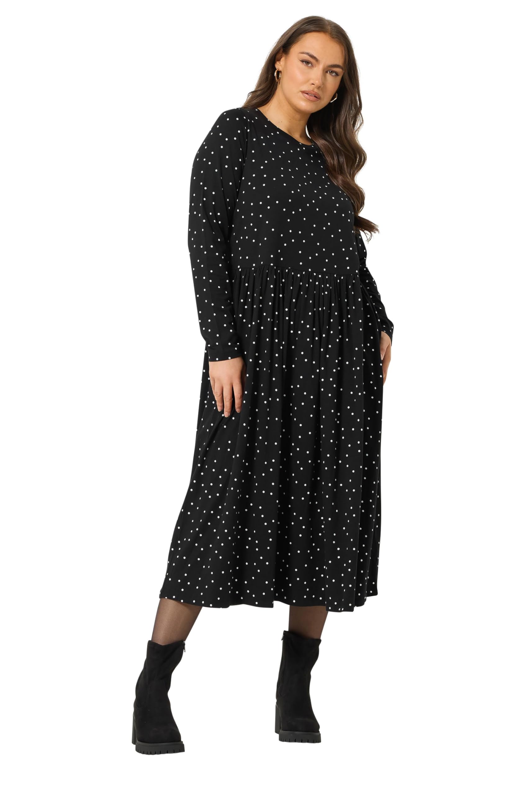Yours Curve Black Polka Dot Peplum Midi Dress - Women's - Plus Size Curve