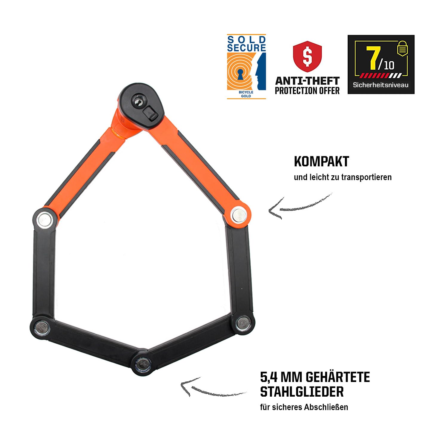 Kryptonite Evolution 790 Faltschloss, faltbares Fahrradschloss inkl. Halterung, 6 Streben aus 5,4 mm dickem, gehärteten Stahl, Sicherheitslevel 7/10, für Fahrräder und E-Bikes, 1,5 kg, 90 cm