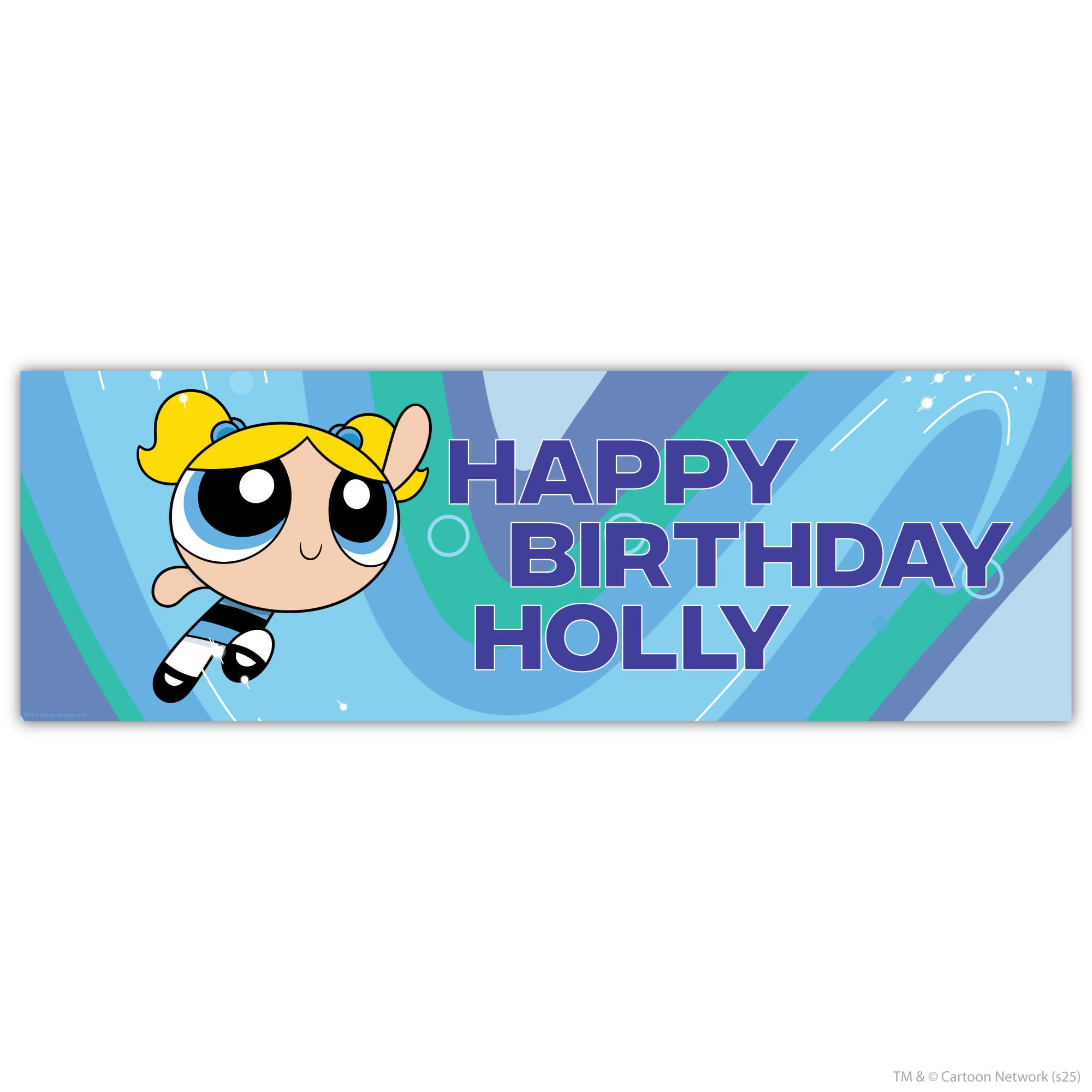 Powerpuff Girls Birthday - Bubbles Personalised Name Banner Wall Sticker (90cm width x 30cm height)