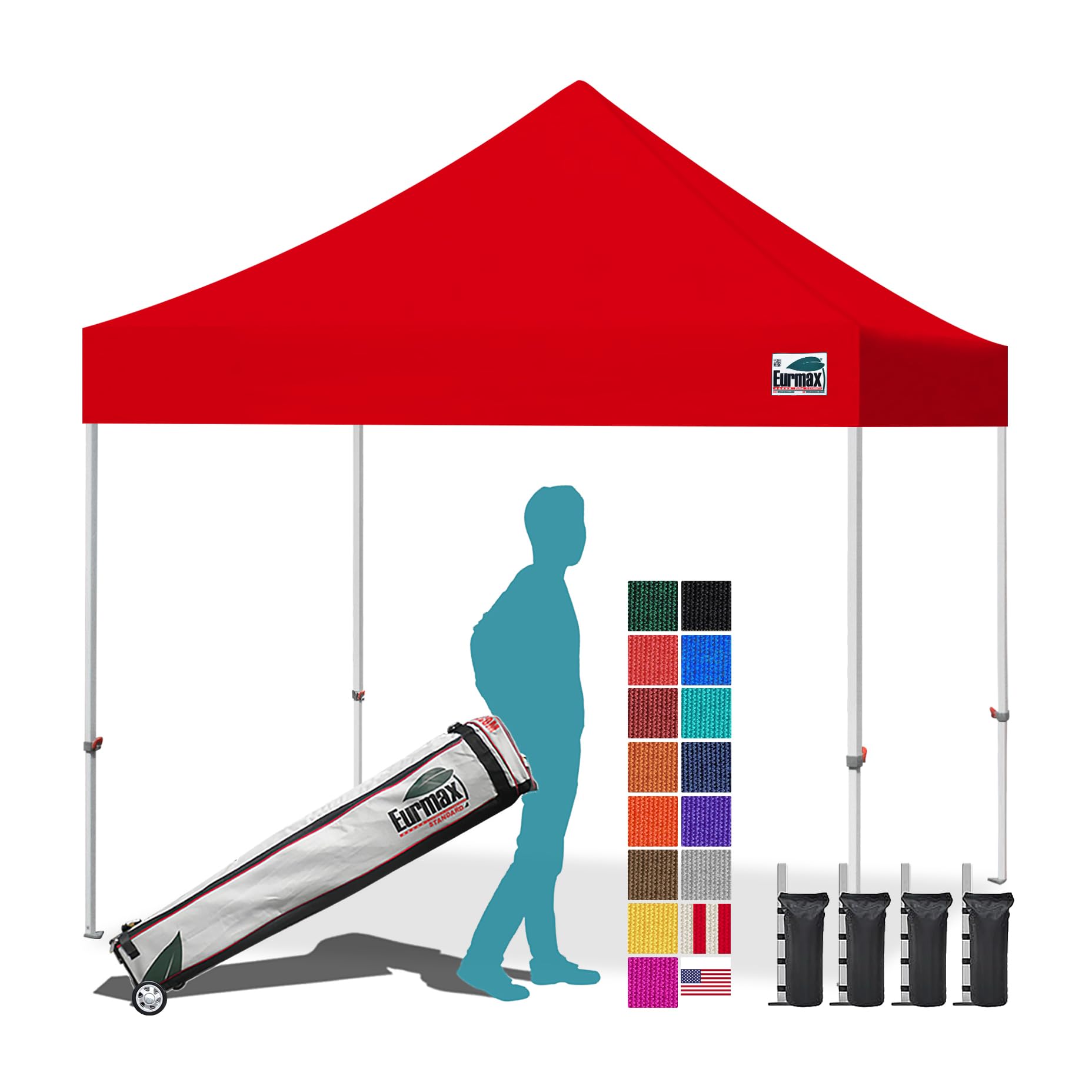 Photo 1 of Eurmax USA 10x10ft Pop Up Canopy,Commercial Instant Tent for Outdoor Events,Patented No-Tip Rolling Storage Bag with 4 Sandbags,UV & Water Resistant,Heavy Duty Portable Shelter Gazebo,Red