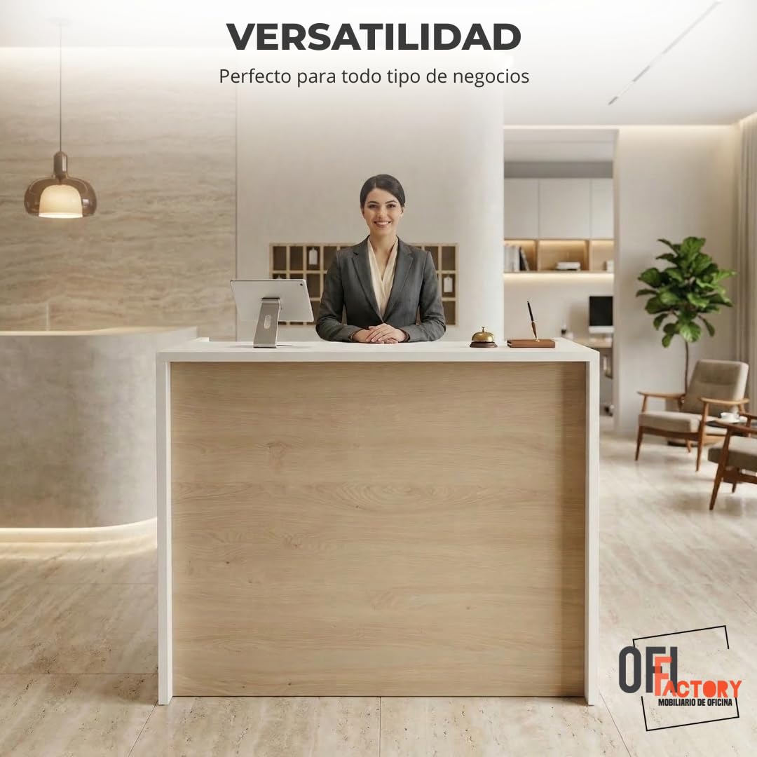 Mostrador Recepcion Profesional | Mostradores para Tiendas de Madera 25MM Grosor | Mesas para Recepción de Oficina, Peluqieria | Mueble Recepcion con Estanteria (Acacia, 120x105x50)