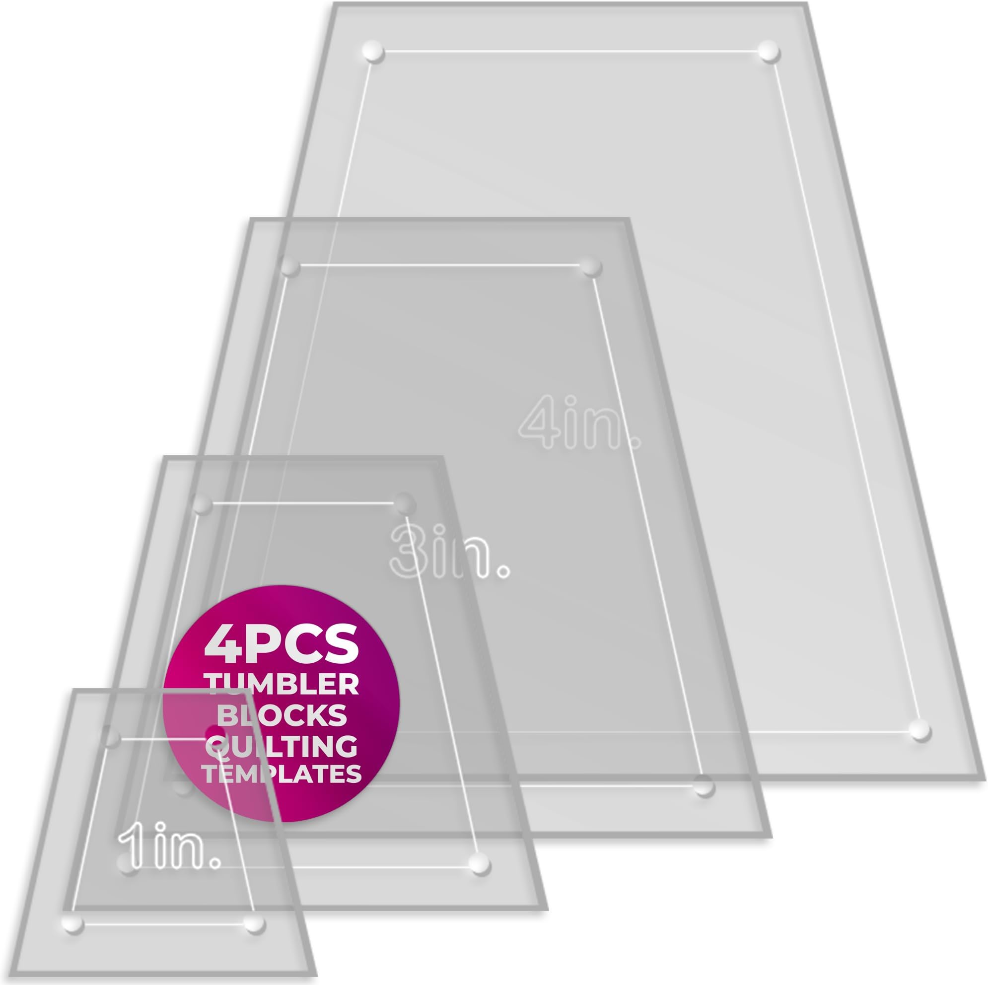 Quilting Acrylic Template Set | Precision Tools for Quilting Enthusiasts | Tumbler Blocks Design | Includes Sizes 4", 3", 2", 1" | 1/8 Clear Acrylic | 1/4" Seam Allowance for Accuracy
